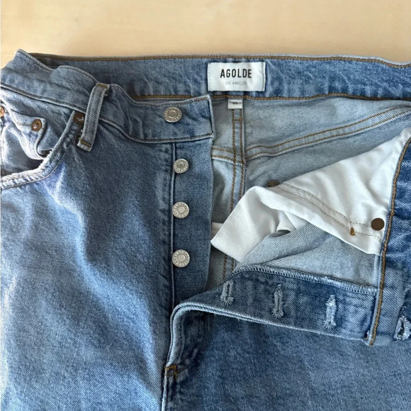 AGolde Riley Medium Wash Button Fly distressed Jeans -30 - Picture 7 of 9